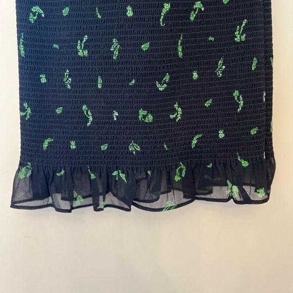 ARITZIA Wilfred Luella Smocked Strap Dress in Black and Leaf Print - Picture 8 of 10